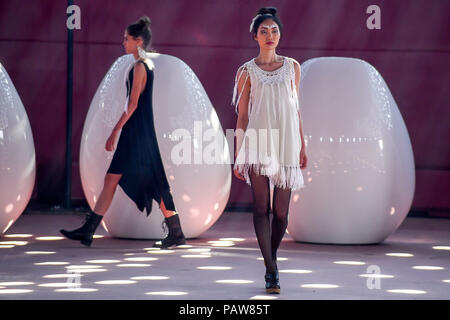 Helsinki, Finland. 24th July, 2018. Models present creations of Finnish designer Mai Niemi during the Helsinki Fashion Week 2018 in Helsinki, Finland, July 24, 2018. Credit: Sergei Stepanov/Xinhua/Alamy Live News Stock Photo