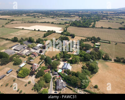 Ripe, East Sussex, UK. 25th July 2018. Drone images showing how parched and brown farmland is in the South East as the heat wave continues. ©Peter Cripps/Alamy Live News Stock Photo