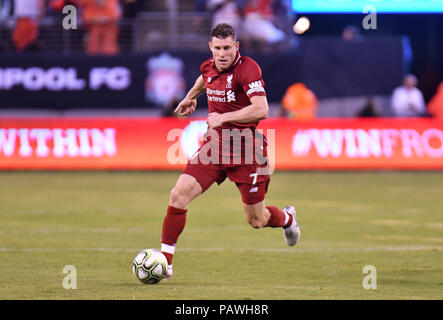 East Rutherford, New Jersey, USA. 25th July, 2018. James Milner (7) of Liverpool FC bring the ball up field during a International Champions Cup match against Manchester City at Metlife Stadium in East Rutherford, New Jersey. Gregory Vasil/Cal Sport Media/Alamy Live News Stock Photo