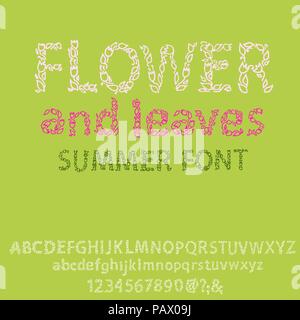 Vector hand drawn floral font. Leaves and flower monograms. Floral typography design. Vector illustration. Stock Vector