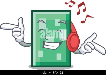 Listening music rectangle mascot cartoon style Stock Vector