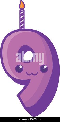 Kawaii number nine candle icon over white background, vector illustration Stock Vector