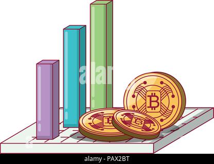 bar chart and cryptocoins  icon over white background, vector illustration Stock Vector