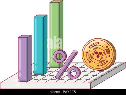 bar chart and cryptocoins  icon over white background, vector illustration Stock Vector
