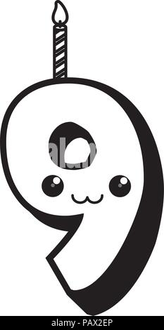 Kawaii number nine candle icon over white background, vector illustration Stock Vector
