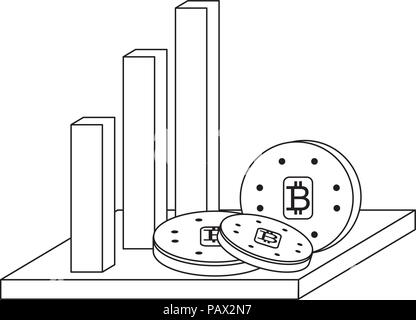 bar chart and cryptocoins  icon over white background, vector illustration Stock Vector