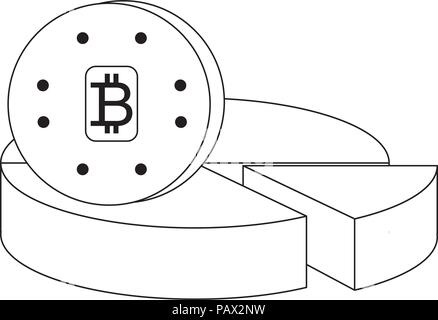 pie chart and bitcoin coin  icon over white background, vector illustration Stock Vector
