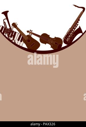 Layout template with Musical instruments and triangle background. Vector illustration Stock Vector