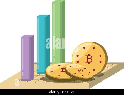 bar chart and cryptocoins  icon over white background, vector illustration Stock Vector