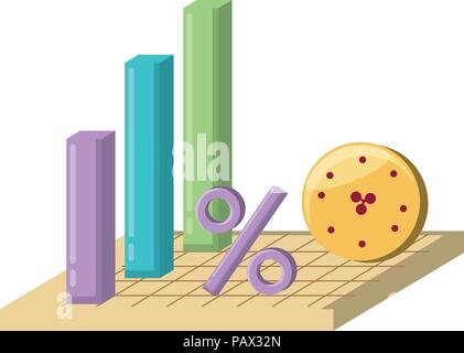 bar chart and cryptocoins  icon over white background, vector illustration Stock Vector