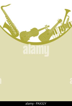 Layout template with Musical instruments and triangle background. Vector illustration Stock Vector