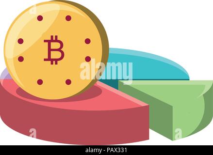pie chart and bitcoin coin  icon over white background, vector illustration Stock Vector