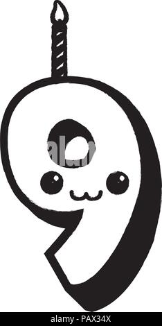 Kawaii number nine candle icon over white background, vector illustration Stock Vector