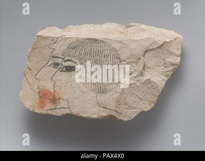 Artist's Sketches of  Senenmut. Dimensions: H. 10 cm (3 15/16 in.); W. 16.5 cm (6 11/16 in.); Th. 3 cm (1 3/16 in.). Dynasty: Dynasty 18. Reign: Joint reign of Hatshepsut and Thutmose III. Date: ca. 1479-1458 B.C..  Ostraca are chips of limestone or fragments of pottery that were used as writing surfaces by ancient Egyptian scribes, or as sketch pads by artists.  Despite the lack of any identifying text, the double profile on this ostracon can easily be identified as Senenmut, one of Hatshepsut's well known courtiers.  The profiles are similar to the representation of Senenmut on another ostra Stock Photo