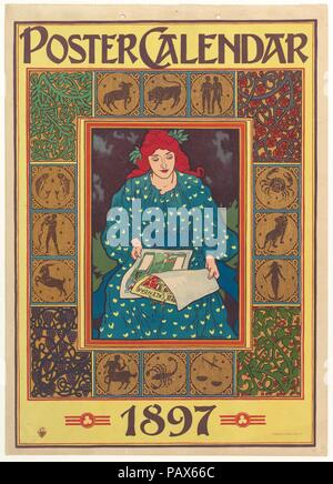 Poster Calendar, 1897. Artist: Louis John Rhead (American (born England), Etruria 1857-1926 Amityville, New York). Dimensions: Sheet: 19 3/16 × 13 3/4 in. (48.8 × 35 cm)  Image: 18 5/16 × 12 13/16 in. (46.5 × 32.5 cm). Publisher: Louis Prang & Co. (Boston, Massachusetts). Date: 1896. Museum: Metropolitan Museum of Art, New York, USA. Stock Photo