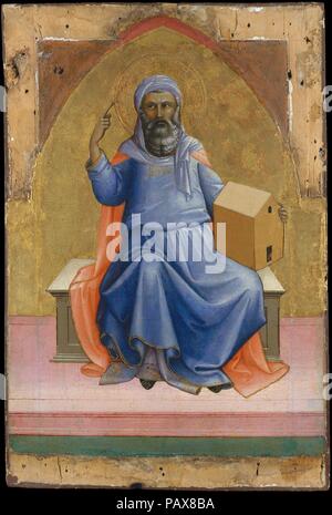 Noah. Artist: Lorenzo Monaco (Piero di Giovanni) (Italian, Florence (?) ca. 1370-1425 Florence (?)). Dimensions: Overall 25 7/8 x 17 3/8 in. (65.7 x 44.1 cm); painted surface 22 7/8 x 17 in. (58.1 x 43.2 cm). Date: ca. 1408-10.  These four Old Testament prophets are among the masterpieces of this leading late Gothic Florentine painter. Each figure holds an identifying attribute and strikes a rhetorical pose. Moses holds the tablets of the Ten Commandments; Abraham's sacrifice of Isaac prefigures that of Christ; David, holding a cither, is considered a direct ancestor of Christ; and Noah's ark  Stock Photo