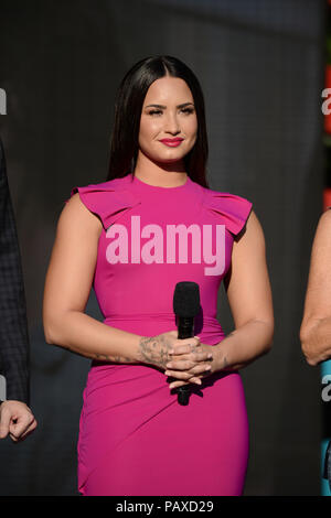 Singer Demi Lovato speaks onstage during the 2017 Global Citizen Festival: For Freedom. For Justice. For All. in Central Park on September 23, 2017 in Stock Photo