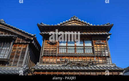 Old wooden houses under blue sky in Nagoya, Japan. Stock Photo
