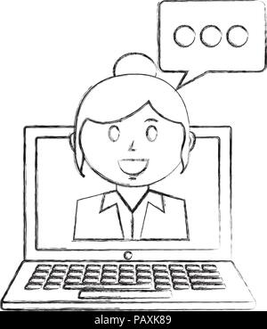 laptop computer with businesswoman and speech bubble vector illustration design Stock Vector