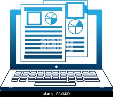 laptop computer with documents files isolated icon Stock Vector