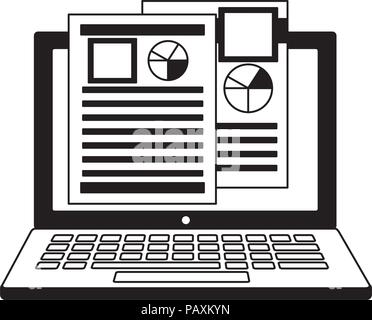laptop computer with documents files isolated icon Stock Vector