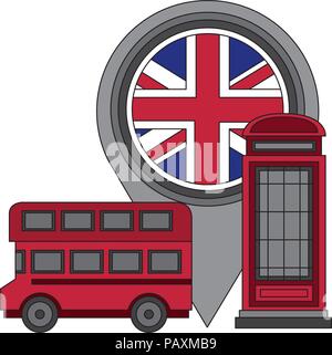 bus transport of great britain with set icons Stock Vector