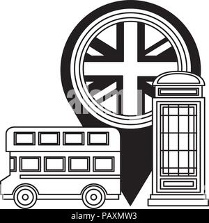 bus transport of great britain with set icons Stock Vector