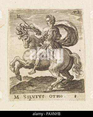 M. Silvius Otho from Twelve Caesars on Horseback. Artist: Abraham de Bruyn (Flemish, Antwerp 1540-1587 Cologne (?)). Dimensions: Sheet: 2 5/16 × 1 15/16 in. (5.9 × 4.9 cm). Date: ca. 1565-1587. Museum: Metropolitan Museum of Art, New York, USA. Stock Photo