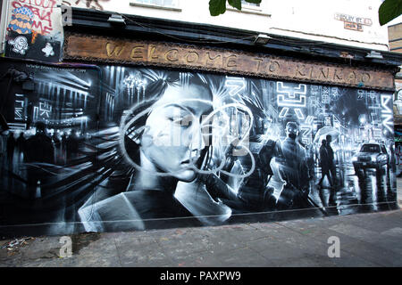 Graffiti art in Shoreditch. London. United Kingdom. Contemporary British artists Stock Photo