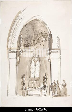 Chapel in a Gothic Church (recto); Outline sketch of an oval form (verso). Artist: Giuseppe Bernardino Bison (Italian, Palmanova 1762-1844 Milan). Dimensions: 9 7/16 x 6 3/8 in.  (24.0 x 16.2 cm). Date: 1762-1844. Museum: Metropolitan Museum of Art, New York, USA. Stock Photo