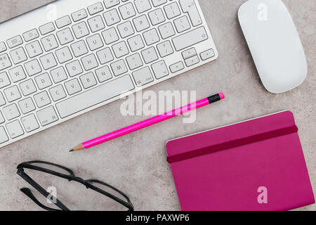 Computer keyboard notebook mouse on marble background Stock Photo