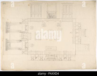 Plan and Elevations of a Room. Artist: Anonymous, British, 19th century. Dimensions: sheet: 11 11/16 x 16 in. (29.7 x 40.6 cm). Date: early 19th century. Museum: Metropolitan Museum of Art, New York, USA. Stock Photo