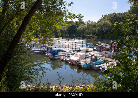 the marina of Mondorf located on an old arm of the river Sieg near the estuary into the Rhine, Mondorf, Germany.  der Yachthafen von Mondorf, er liegt Stock Photo