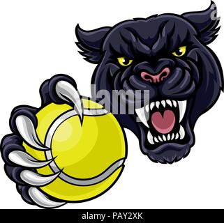 Black Panther Holding Tennis Ball Mascot Stock Vector