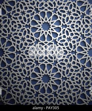 Islamic ornament vector , persian motiff . 3d ramadan islamic round pattern elements . Geometric circular ornamental arabic symbol vector . Blue background Stock Vector