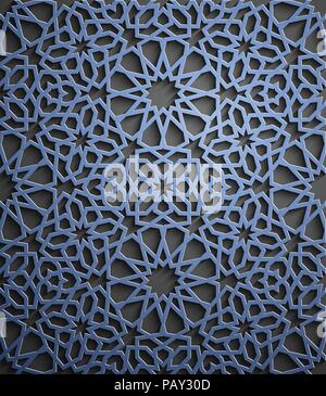 Islamic ornament vector , persian motiff . 3d ramadan islamic round pattern elements . Geometric circular ornamental arabic symbol vector . Blue background Stock Vector