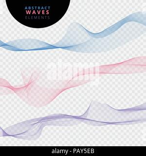 Set of abstract lines waves on transparent background. Futuristic web swoosh wave collection. Vector illustration Stock Vector