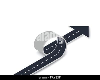 Road Loop with Arrow Isometric View. Winding 3D Road on an Isolated Background. Vector EPS 10 Stock Vector