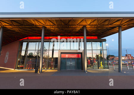 Liverpool Football Clubs stunning new mega store opened in 2018 forms part of the clubs regeneration of the Anfield stadium. Stock Photo