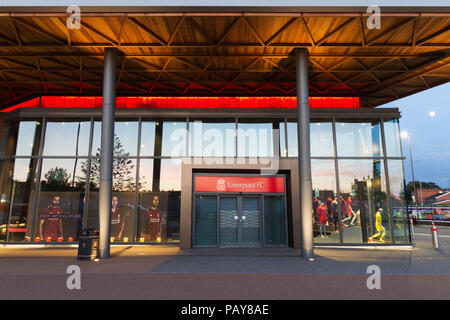 Liverpool Football Clubs stunning new mega store opened in 2018 forms part of the clubs regeneration of the Anfield stadium. Stock Photo