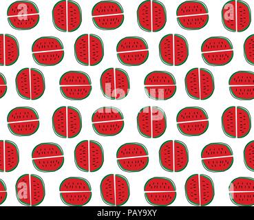hand drawn watermelon cartoon pattern seamless background Stock Vector