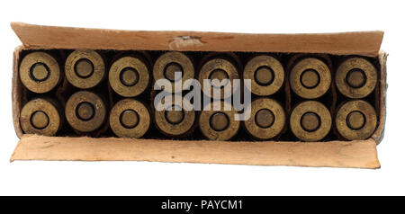 Box of 9mm Parabellum cartridges for the P08 Parabellum 'Luger' pistol Stock Photo