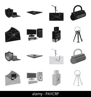 Virus, monitor, display, screen .Hackers and hacking set collection icons in black,monochrome style vector symbol stock illustration . Stock Vector