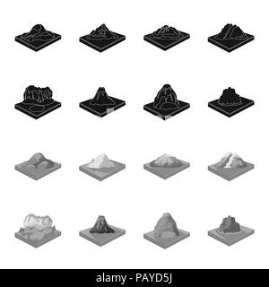 Mountains, rocks and landscape. Relief and mountains set collection icons in black,monochrome style isometric vector symbol stock illustration . Stock Vector