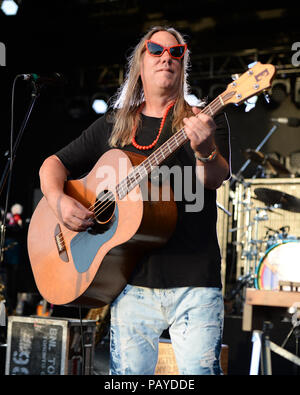 BOCA RATON, FL - JULY 10: Brian Ritchie of the Violent Femmes performs at the Sunset Cove Ampitheatre on July 10, 2015 in Boca Raton, Florida.   People:  Brian Ritchie Stock Photo