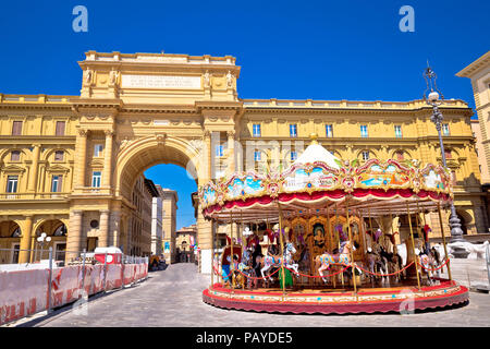 Piazza della Repubblica and Antica Giostra Toscana in Florence view, Tuscany region of Italy Stock Photo