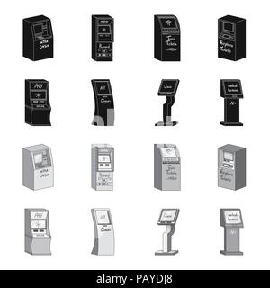 Medical terminal, ATM for payment,apparatus for queue. Terminals set collection icons in black,monochrome style isometric vector symbol stock illustra Stock Vector