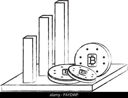 bar chart and cryptocoins  icon over white background, vector illustration Stock Vector