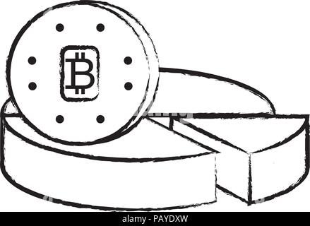 pie chart and bitcoin coin  icon over white background, vector illustration Stock Vector