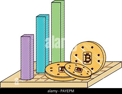 bar chart and cryptocoins  icon over white background, vector illustration Stock Vector